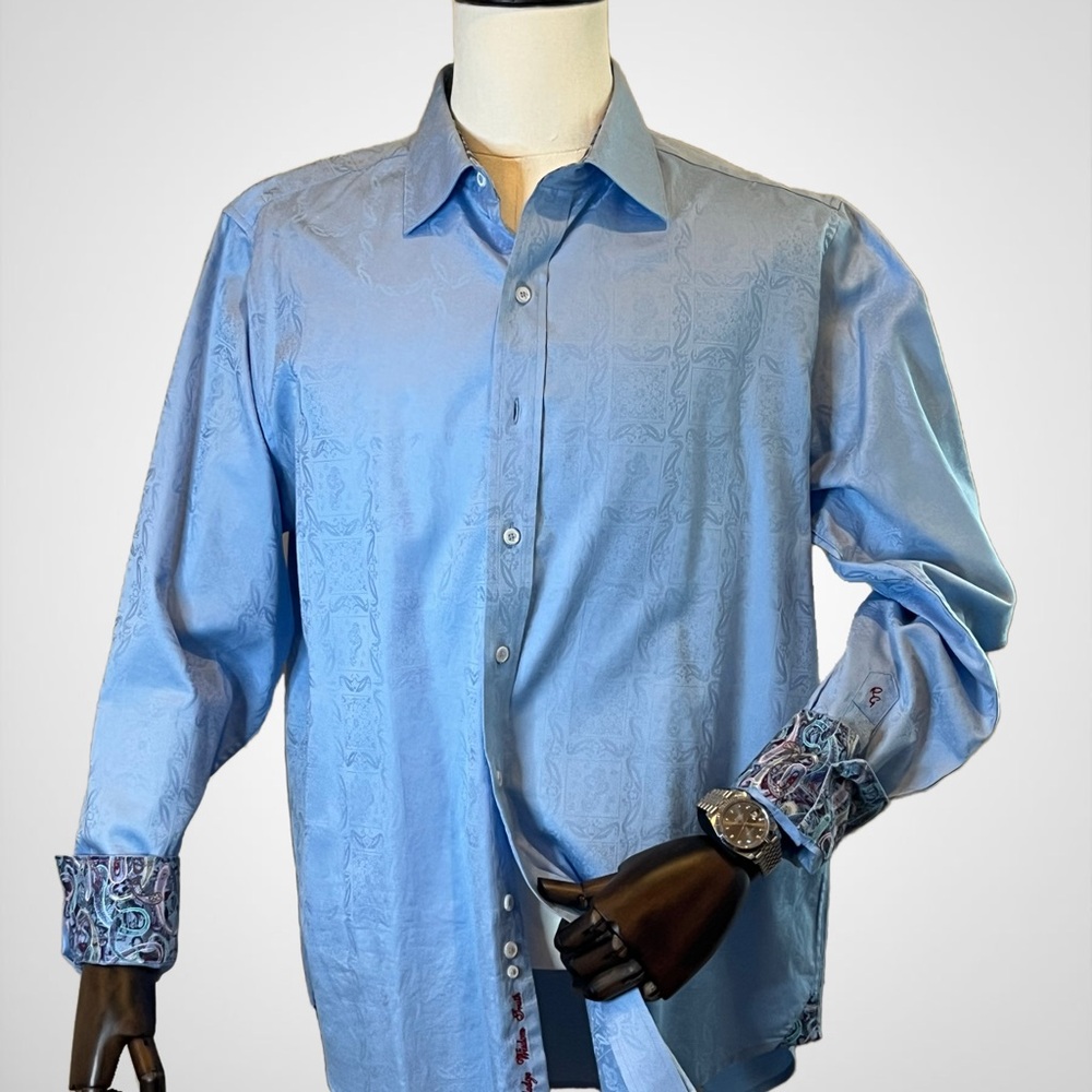 Robert Graham Blue Casual Button Down Shirt with Contrast Cuffs